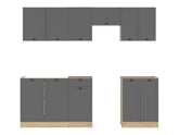 Junona Line kjøkkensett - Grafitt/Eik - 230 cm